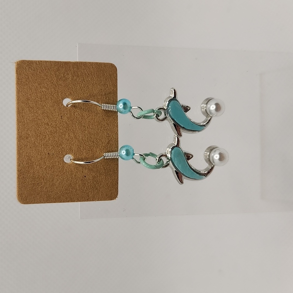 Light Blue Pearl Dolphin Earrings